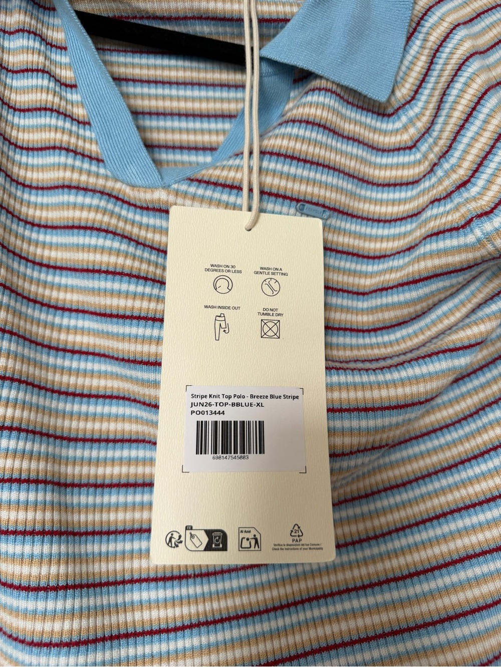 Adanola Breeze Blue Multi-Stripe Knit Polo - Picture 2 of 3